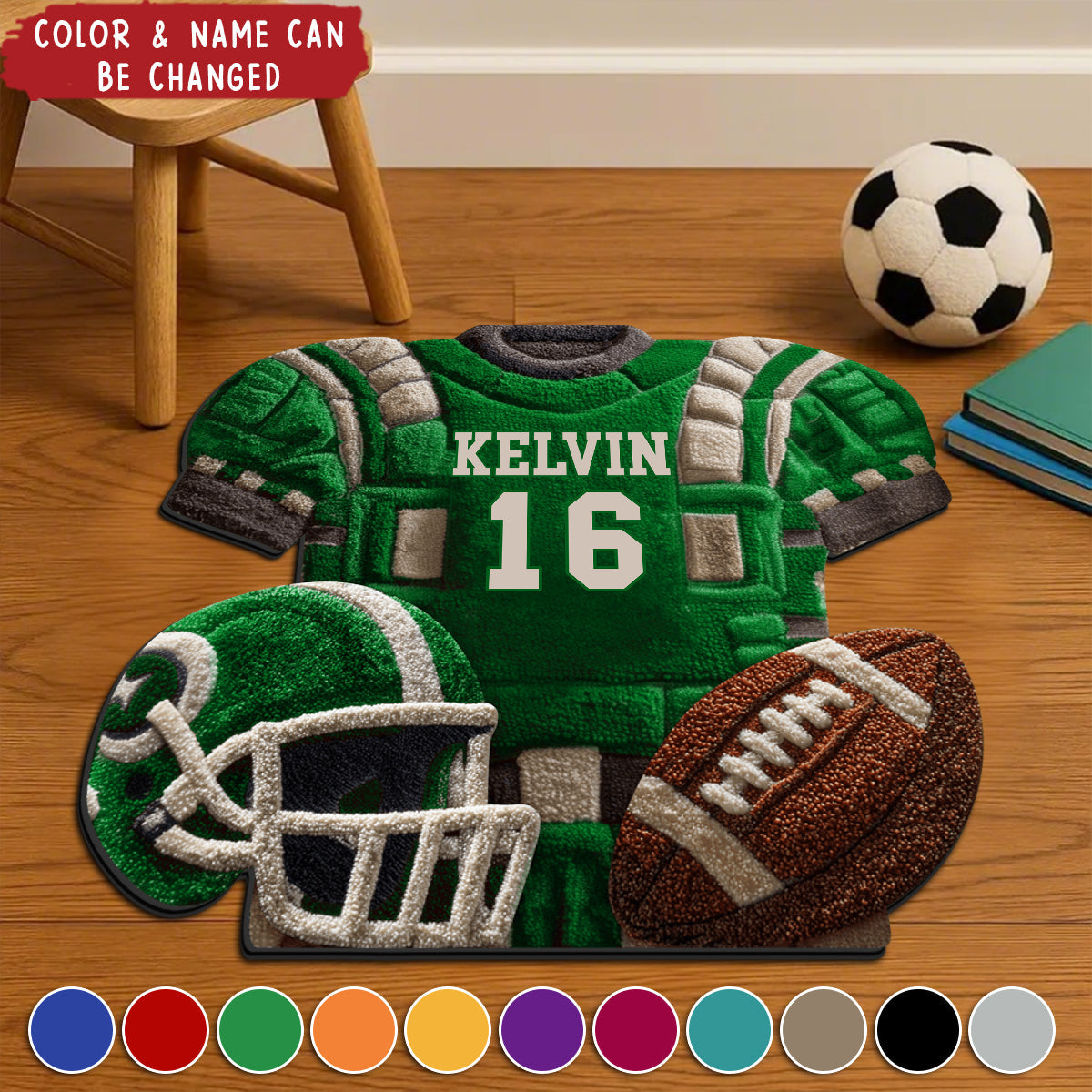 Personalized Football Non-Slip Tufted Rug With Color & Name Themed Decor For Bedroom For Sports Lover Husband Friend