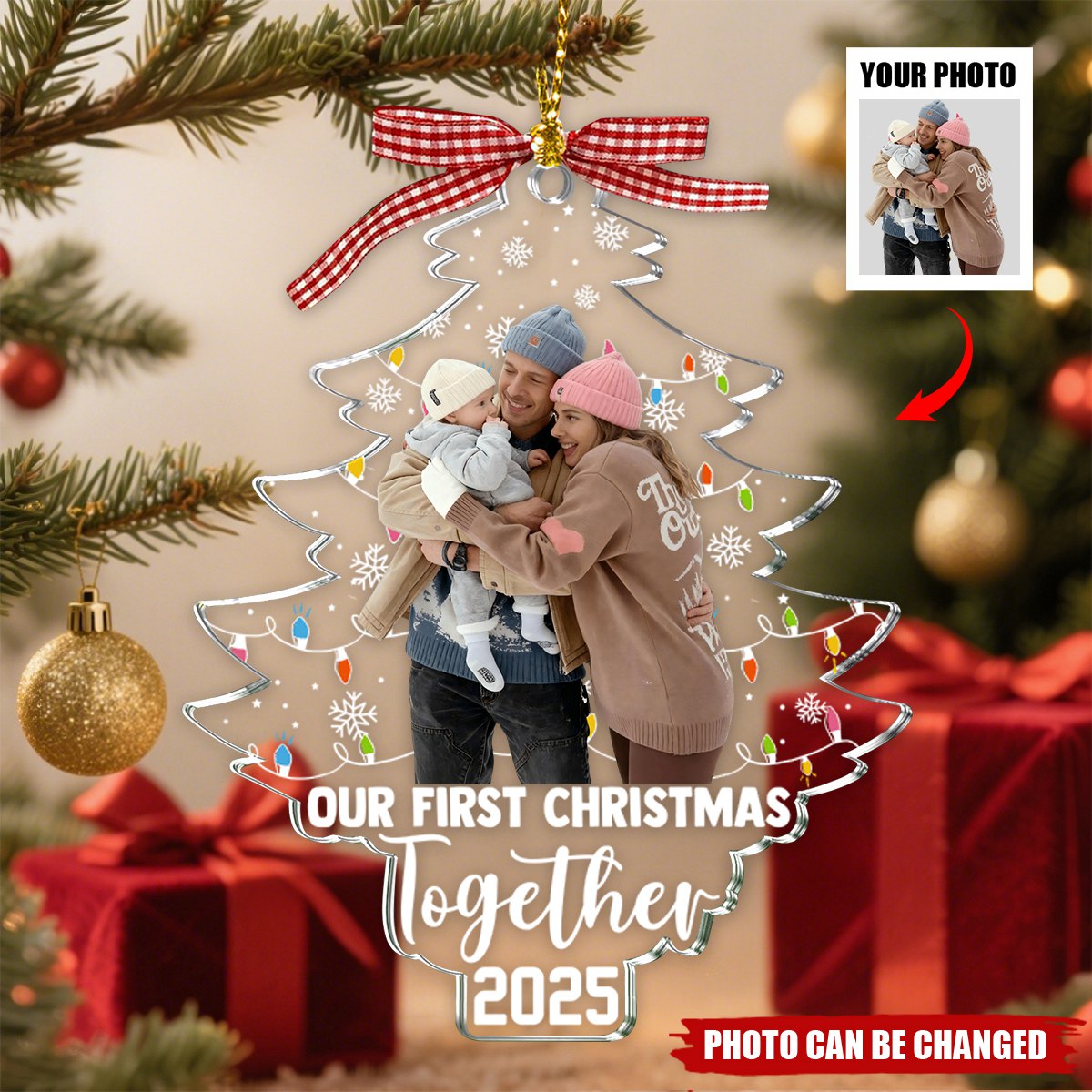 Personalized "Our First Christmas Together" Christmas Tree Photo Ornament Best Engagement Wedding New Baby Gift For Couple & Newlyweds