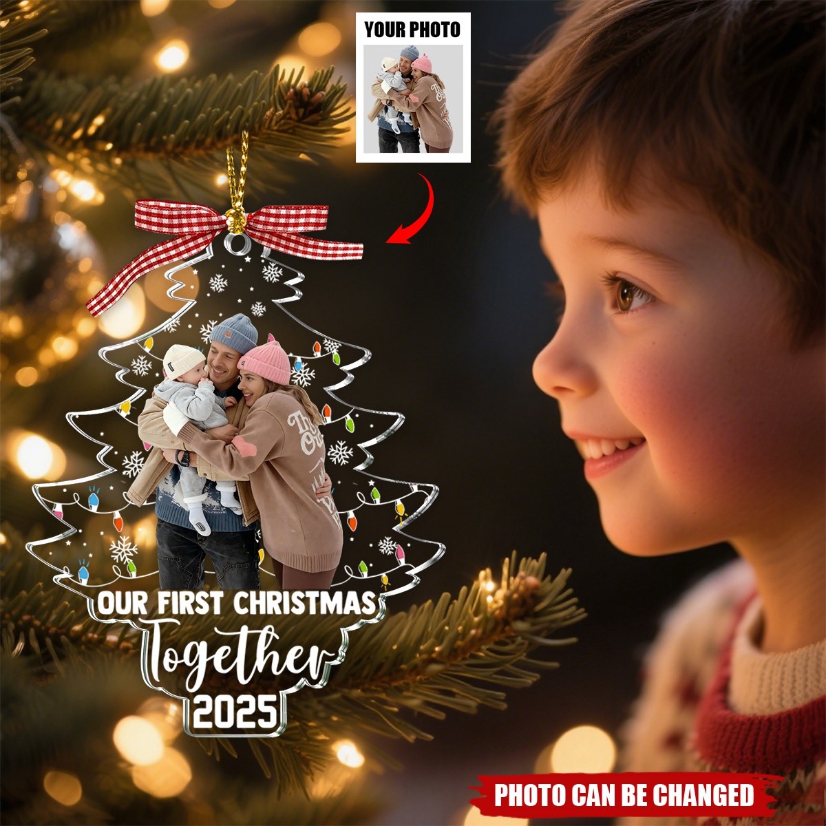Personalized "Our First Christmas Together" Christmas Tree Photo Ornament Best Engagement Wedding New Baby Gift For Couple & Newlyweds