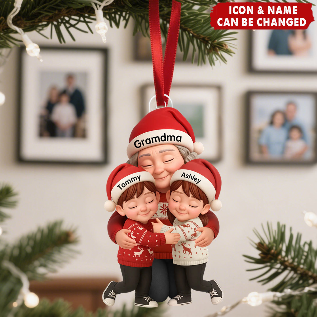 Personalized Grandma Hugging Grandkids Ornament With 1-6 Names & Christmas Sweater Design | Heartfelt Gift For Grandparents Kids
