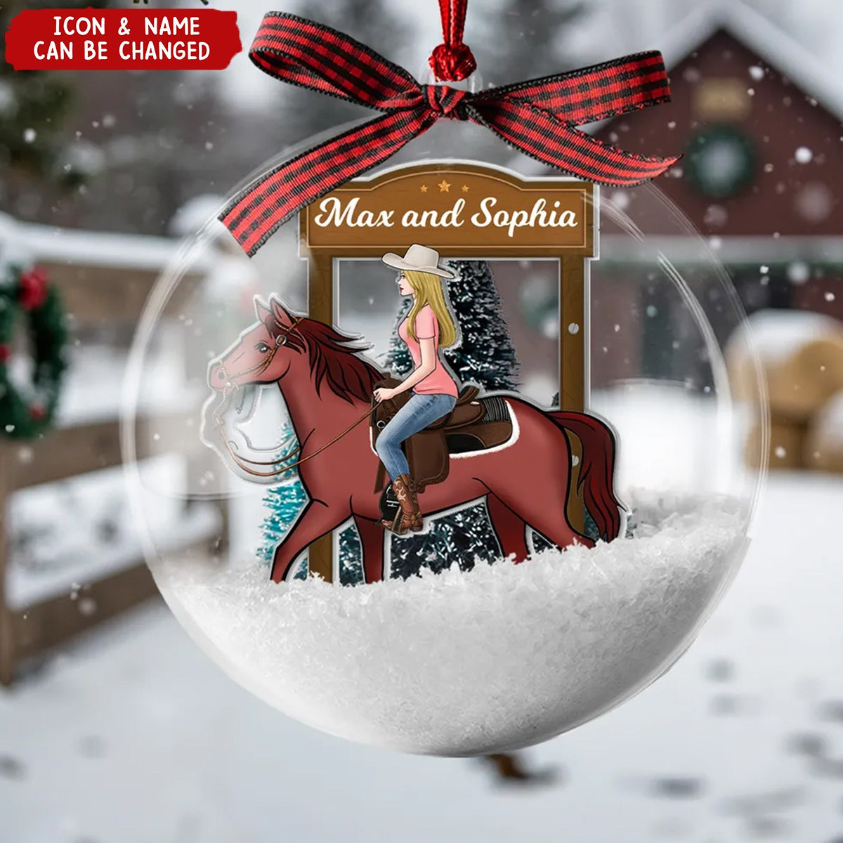Personalized Girl Riding Horse In Snow Globe Ornament With Icon & Name Best Christmas Gift For Rider Horse Lover