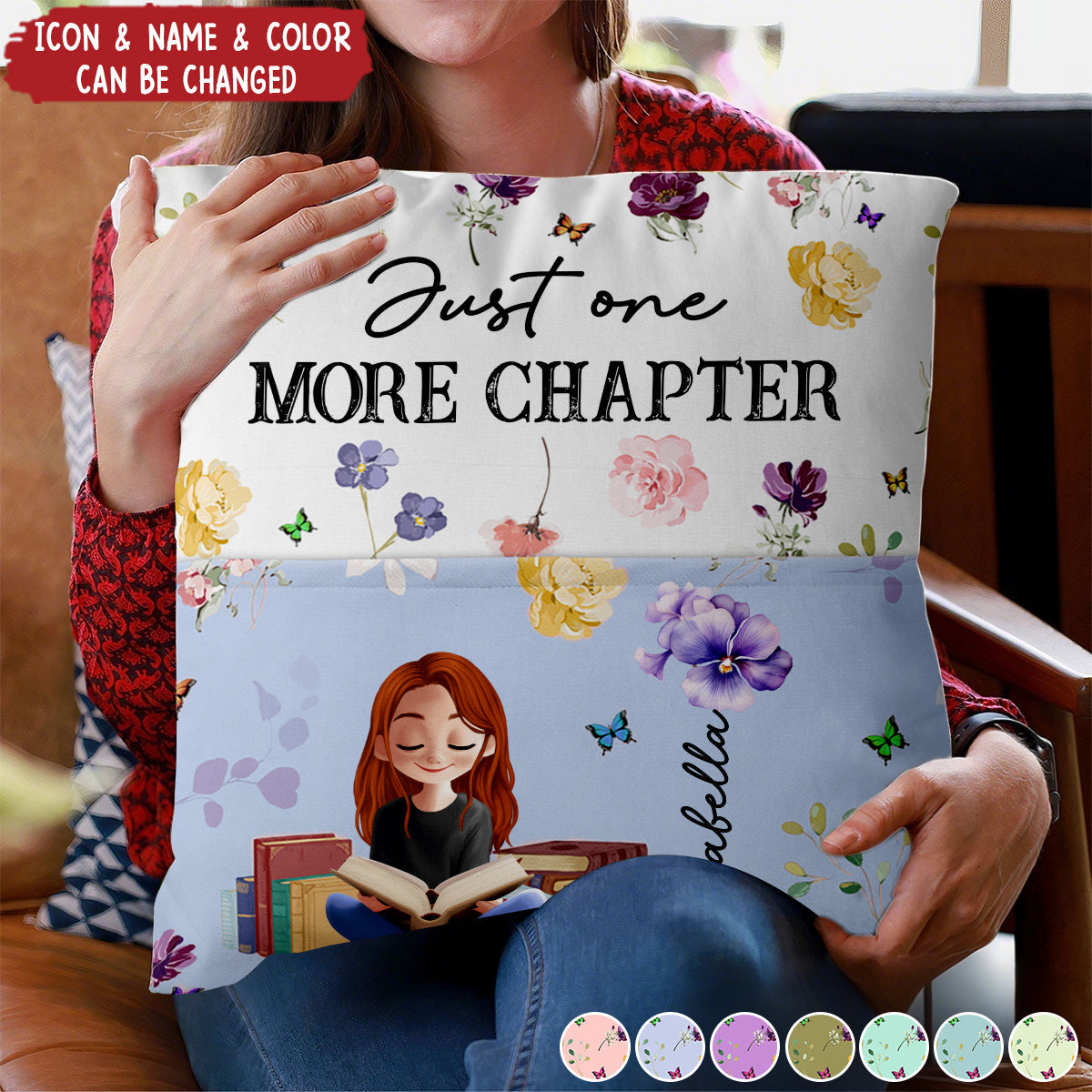 Personalized Birth Flower Book Lovers Pocket Pillow With Icon Name & Color Cozy Birthday Gift For Reader Student Friend Sister
