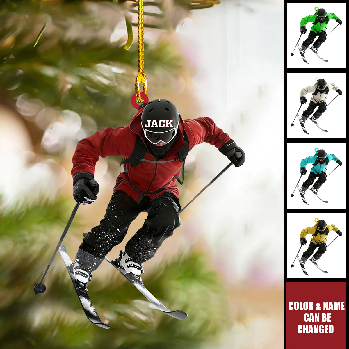 Personalized Skiing Christmas Ornament With Name & Color Unique Winter Sports Holiday Xmas Decor For Snow Lovers