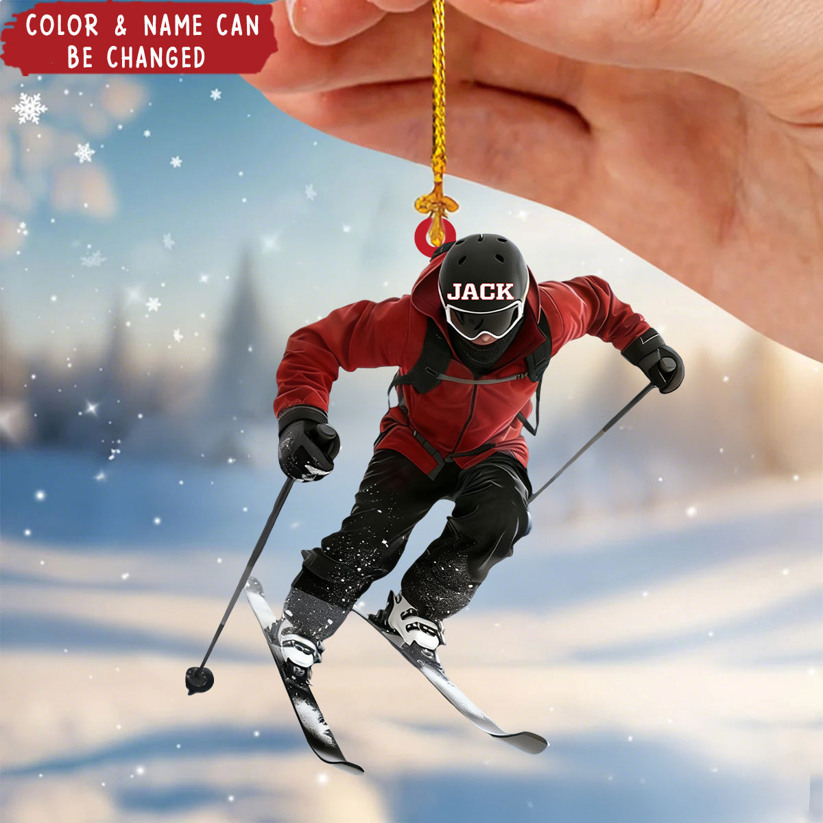 Personalized Skiing Christmas Ornament With Name & Color Unique Winter Sports Holiday Xmas Decor For Snow Lovers