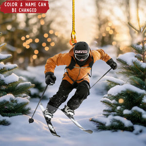 Personalized Skiing Christmas Ornament With Name & Color Unique Winter Sports Holiday Xmas Decor For Snow Lovers
