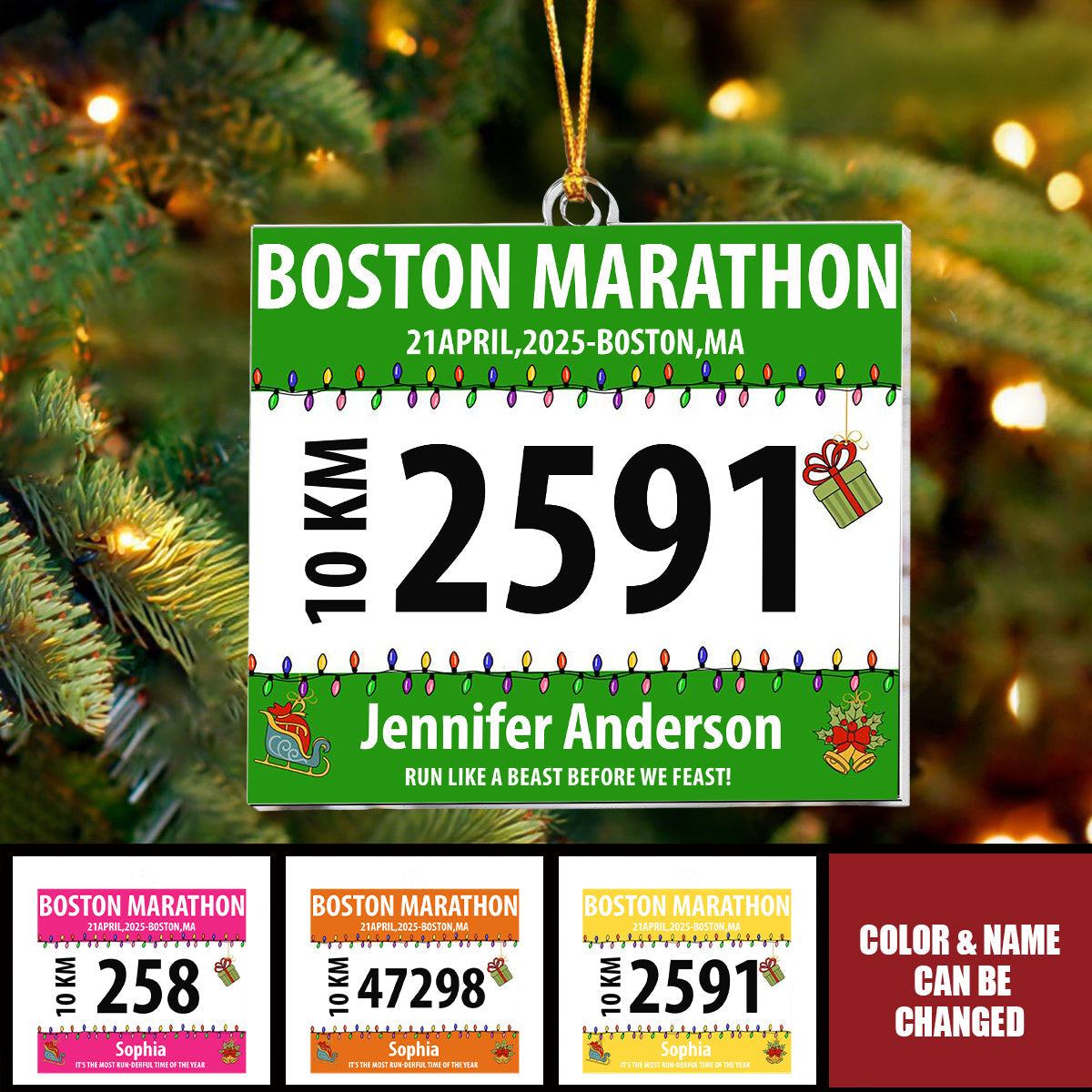 Personalized Race Bib For Runner Ornament With Name Number & Race Info "Finisher's Pride" Christmas Gift For Runner Sports Lover