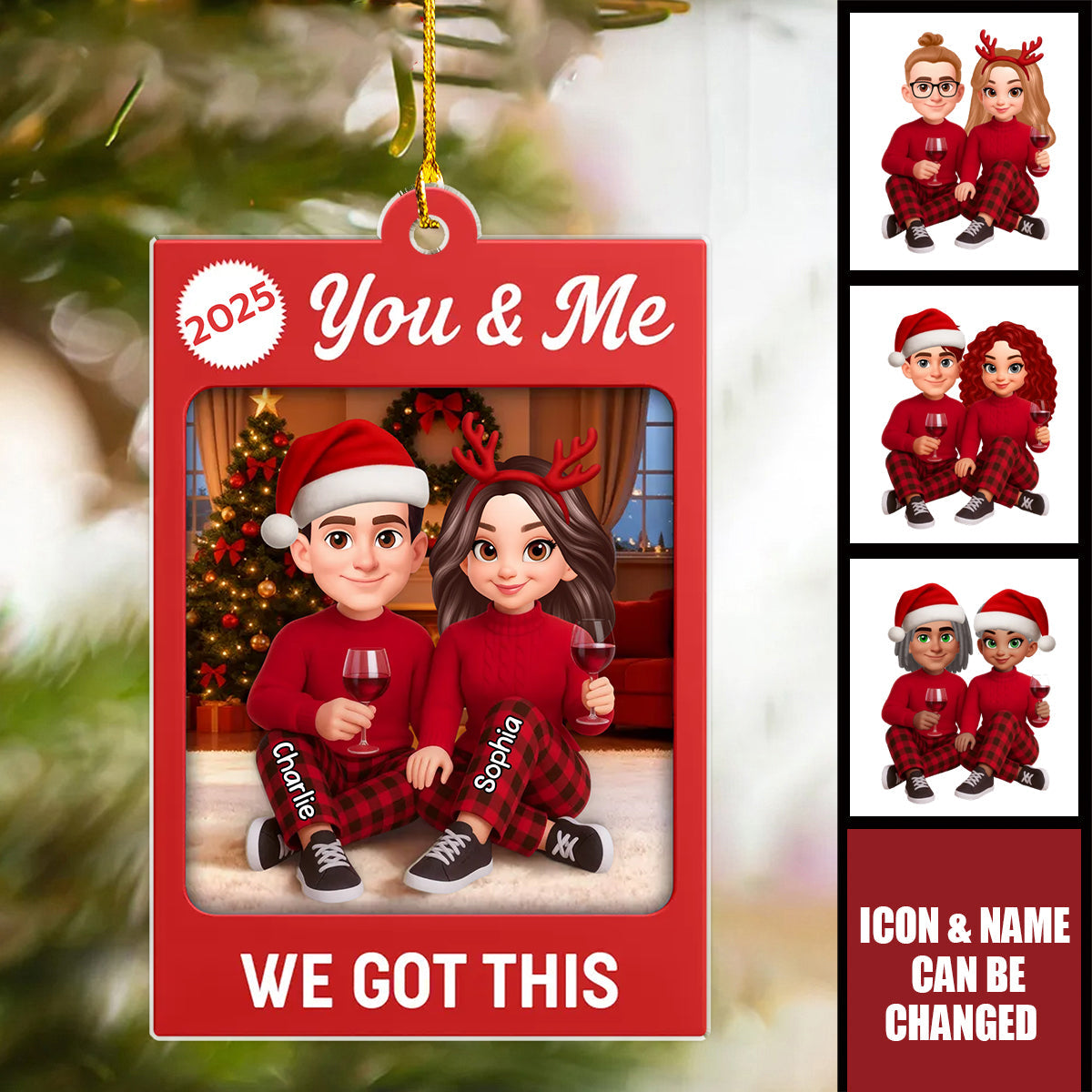 Personalized "We Got This" Couple Photo Frame Christmas Ornament With Icon Names and Year | Romantic Xmas Gift For Couple