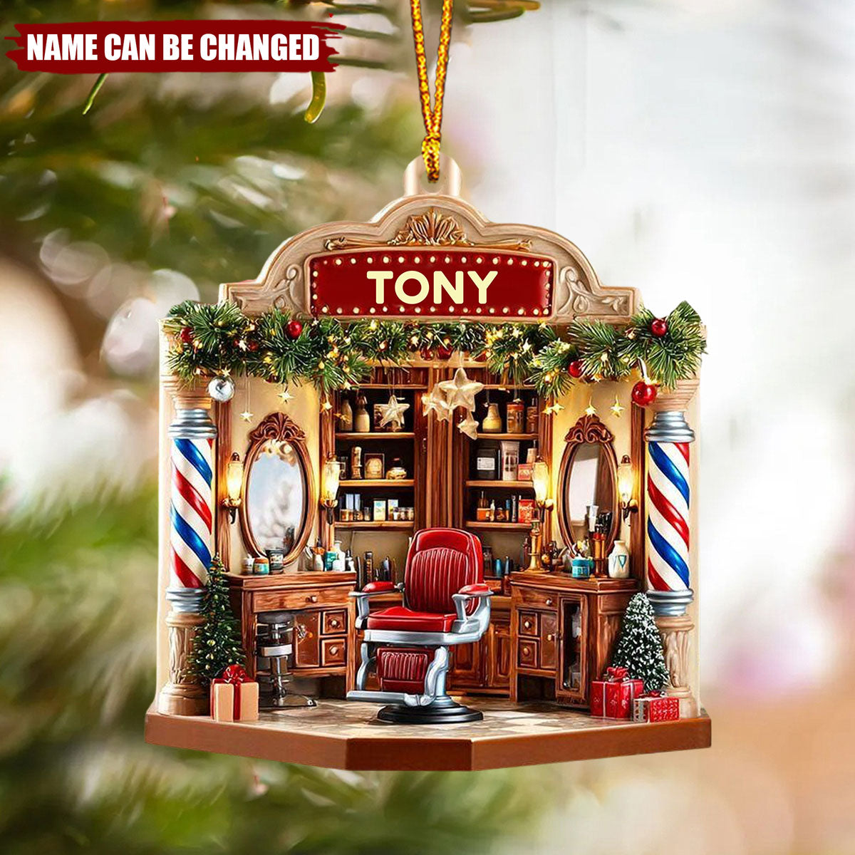 Personalized Barber Shop Ornament With Name - Acrylic Christmas Decor Gift For Stylists & Hairdressers