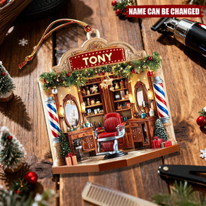Personalized Barber Shop Ornament With Name - Acrylic Christmas Decor Gift For Stylists & Hairdressers