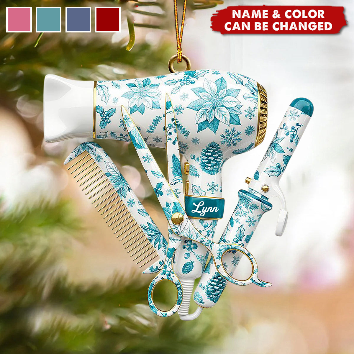 Personalized Hair Stylist Tool Acrylic Christmas Ornament With Name & Color | Xmas Gift For Barber & Hairdresser