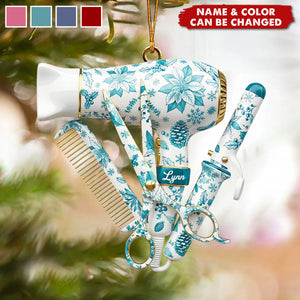 Personalized Hair Stylist Tool Acrylic Christmas Ornament With Name & Color | Xmas Gift For Barber & Hairdresser