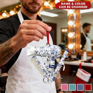 Personalized Hair Stylist Tool Acrylic Christmas Ornament With Name & Color | Xmas Gift For Barber & Hairdresser