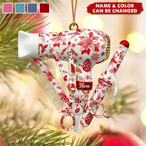 Personalized Hair Stylist Tool Acrylic Christmas Ornament With Name & Color | Xmas Gift For Barber & Hairdresser