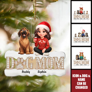 Personalized Dog Mom Christmas Ornament - Custom 1-4 Dog And Mom Name & Character Design |Christmas Gift For Dog Lovers