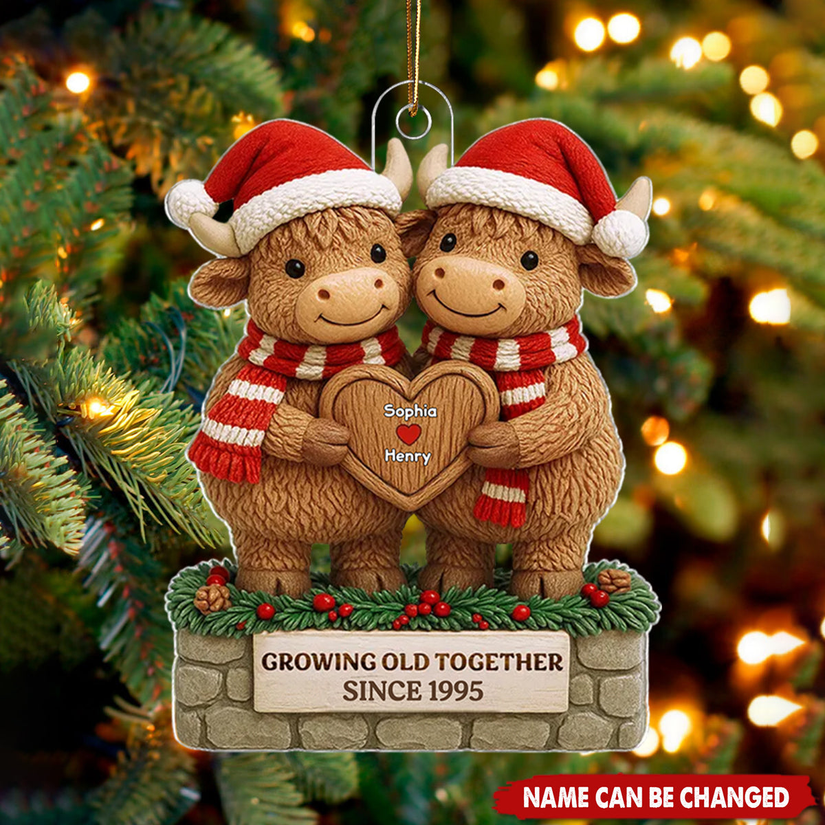 Personalized Highland Cow Couple Christmas Ornament - Custom Names & Year |Growing Old  Together Anniversary Gift &  Christmas Gift For Couple