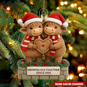 Personalized Highland Cow Couple Christmas Ornament - Custom Names & Year |Growing Old  Together Anniversary Gift &  Christmas Gift For Couple