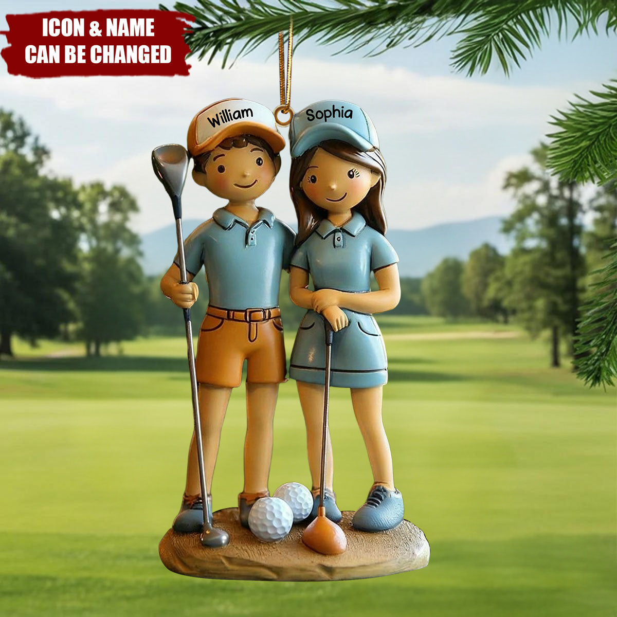 Personalized Golf Couple Christmas Ornament With Names & Icons | Christmas Gift For Couple & Golf Lovers