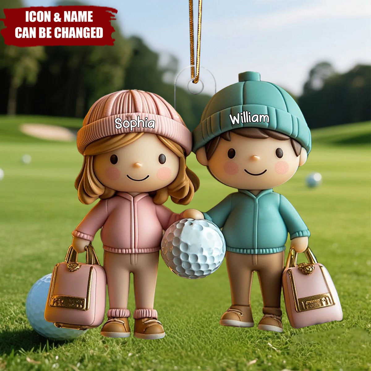 Personalized Golf Couple Christmas Ornament With Names & Icons | Christmas Gift For Couple & Golf Lovers