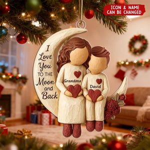 Personalized "Love You to the Moon" Ornament With Grandma & Grandchild Names | Heartfelt Xmas Gift For Nana Granny & Kids