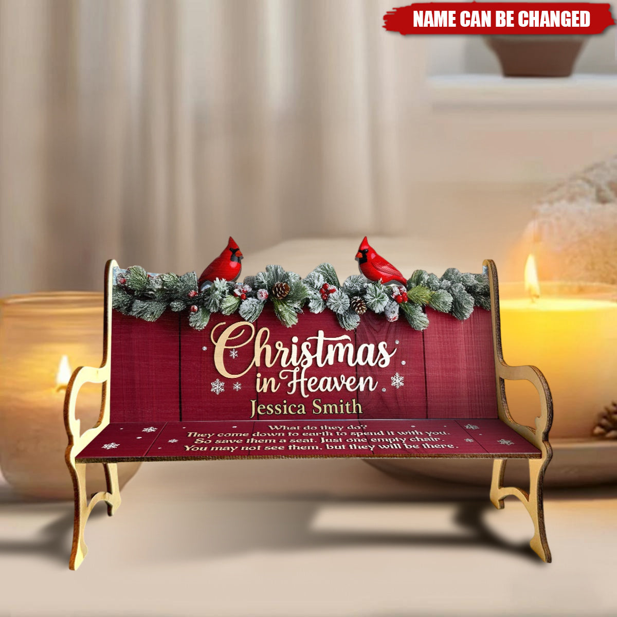 Personalized "Christmas In Heaven" Cardinal Memorial Bench With Name | Bereavement Gift For Christmas & Anniversary