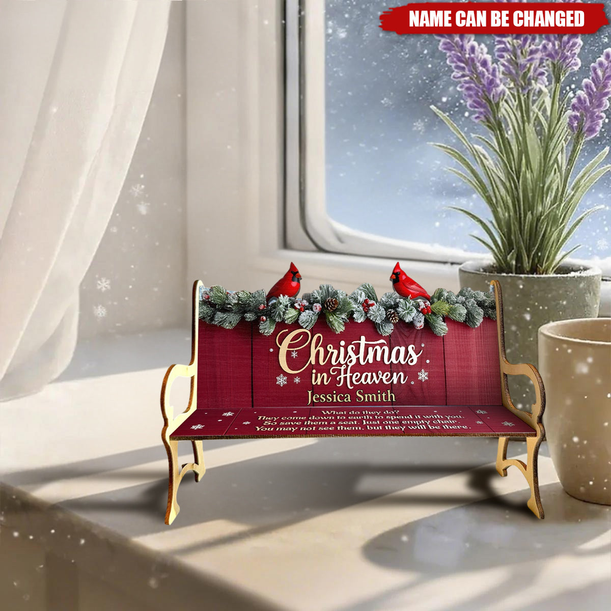 Personalized "Christmas In Heaven" Cardinal Memorial Bench With Name | Bereavement Gift For Christmas & Anniversary