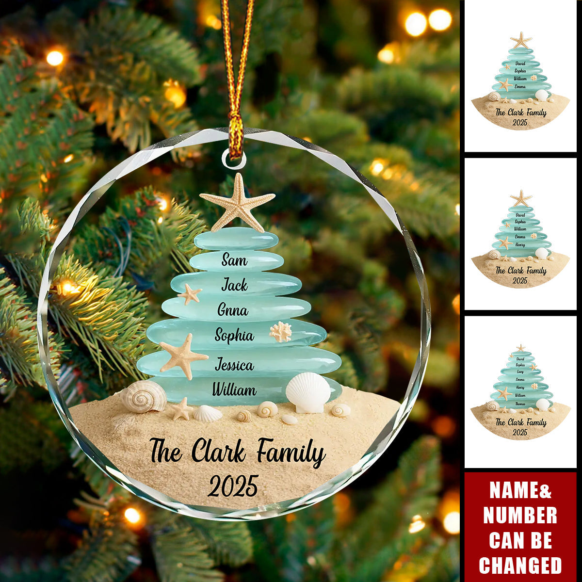 Personalized Beach Themed Glass Ornament With Name - 2025 Keepsake Christmas Tree Decor For Families
