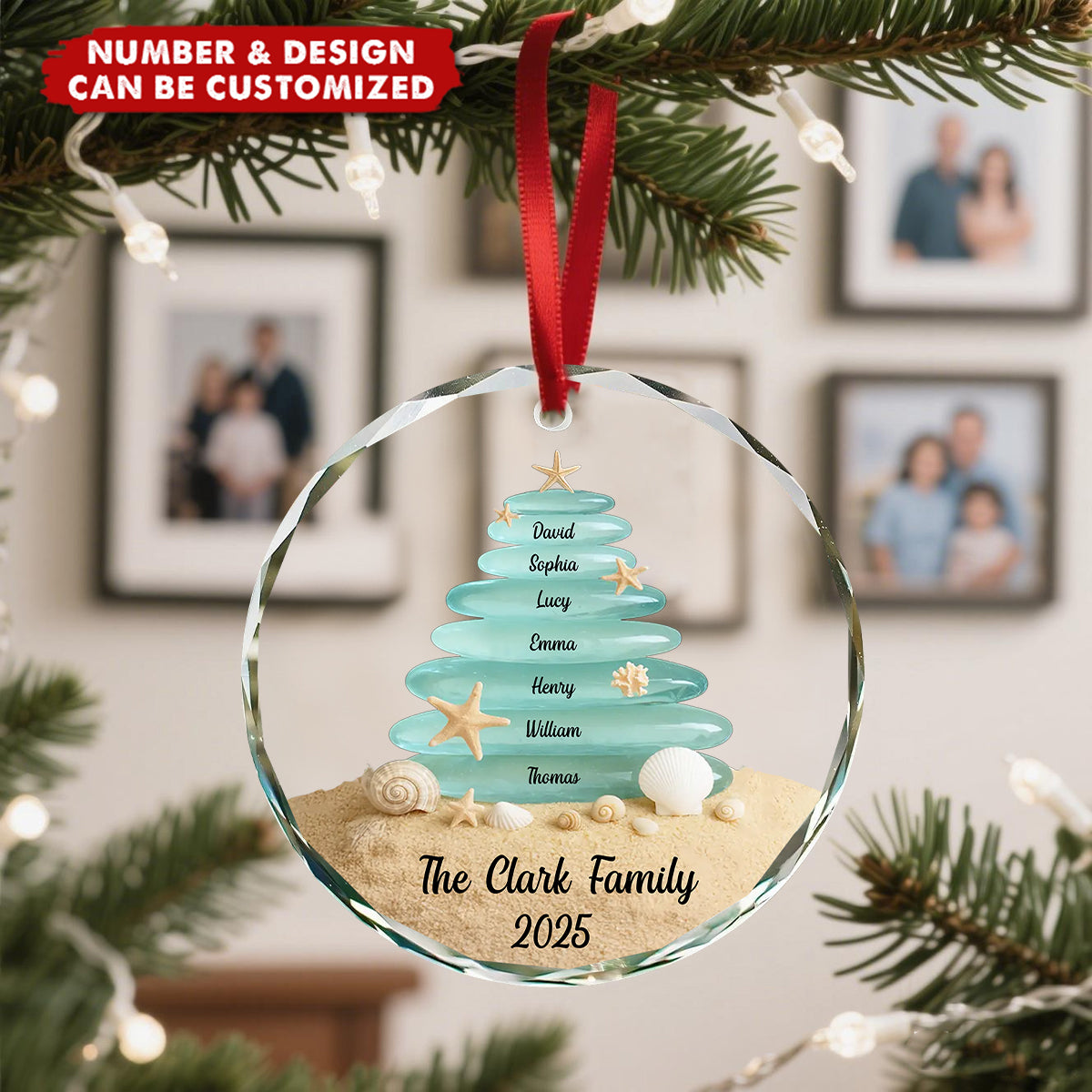Personalized Beach Themed Glass Ornament With Name - 2025 Keepsake Christmas Tree Decor For Families