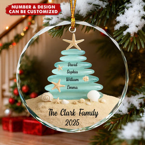 Personalized Beach Themed Glass Ornament With Name - 2025 Keepsake Christmas Tree Decor For Families