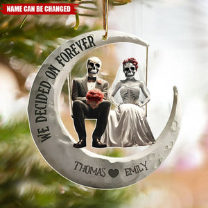 Personalized Spooky Skull Wedding Acrylic Ornament With Names - Xmas Tree Decor | Anniversary Gift For Gothic Couple