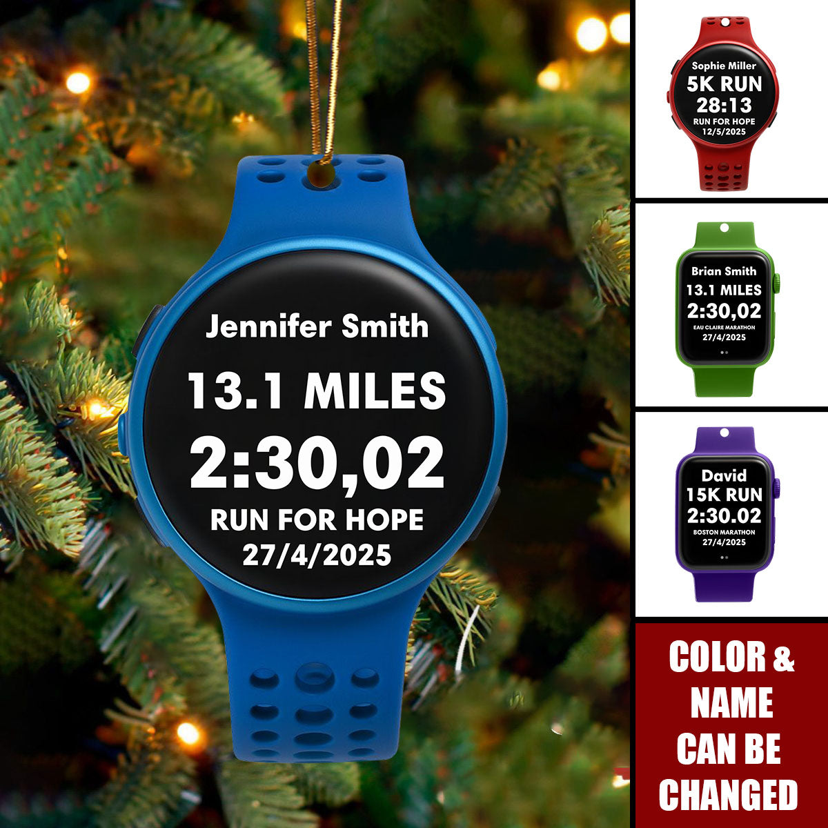 Personalized Acrylic Running Watch Ornament With PR Time - Christmas Gift For Marathon Runners & Athletes