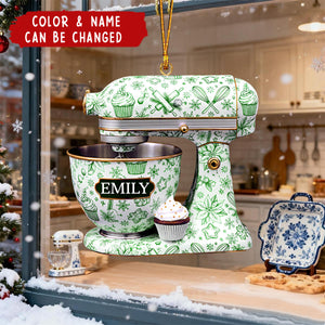 Personalized Mixer Christmas Toile De Jouy Ornament With Name & Color | Kitchen Decor | Christmas Gift For Baker Chef