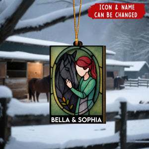 Personalized Horse Riding Girl & Stained Glass Wooden Ornament With Name & Icon Unique Gift For Equestrian Rider & Trainer