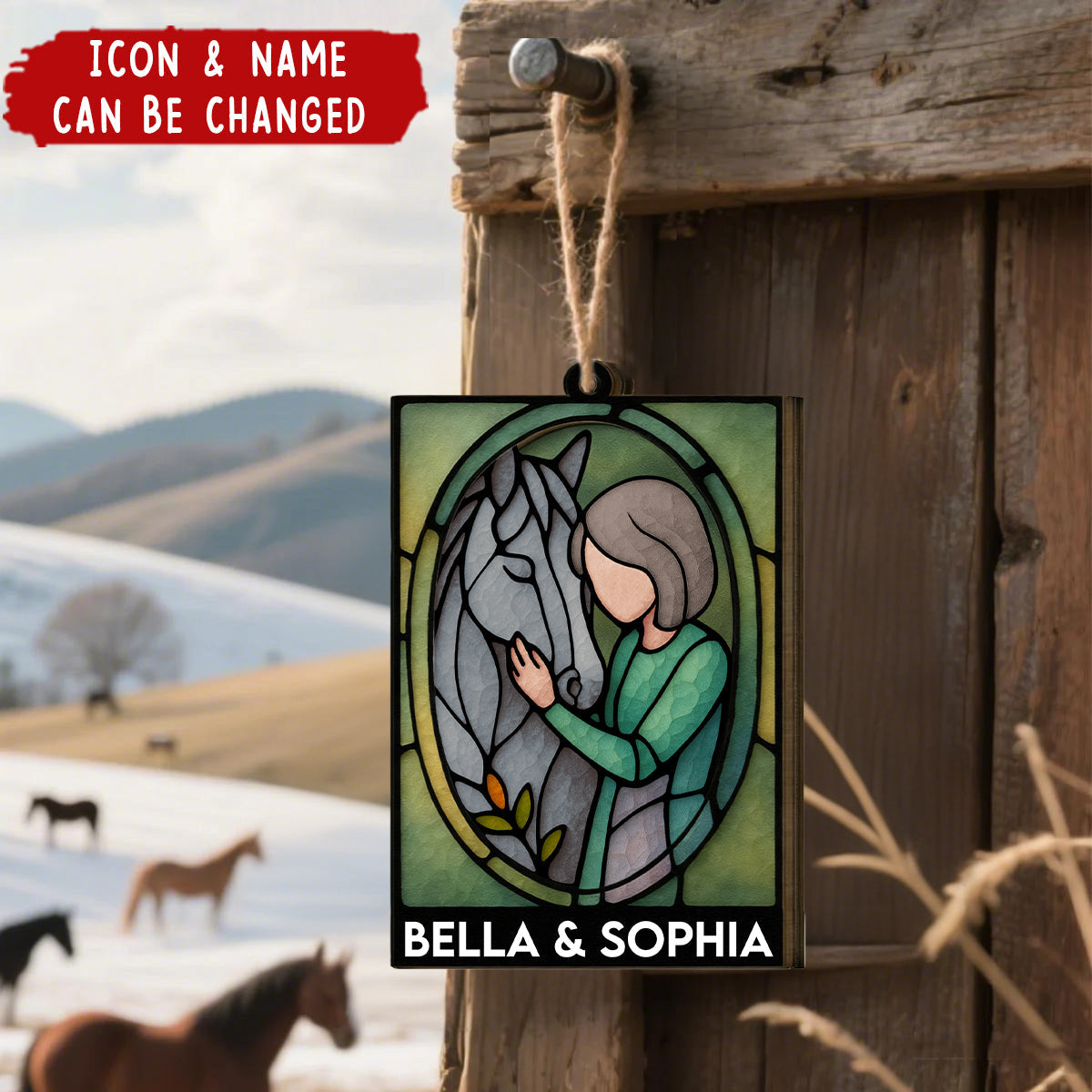 Personalized Horse Riding Girl & Stained Glass Wooden Ornament With Name & Icon Unique Gift For Equestrian Rider & Trainer