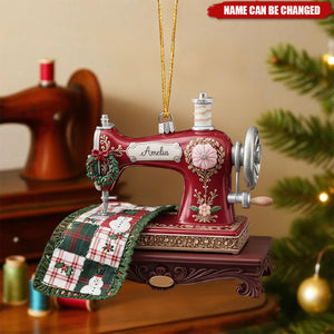 Personalized 3D Effect Miniature Vintage Sewing Machine Acrylic Ornament With Name - Xmas Decor | Keepsake | Birthday Gift For Quilters & Tailors