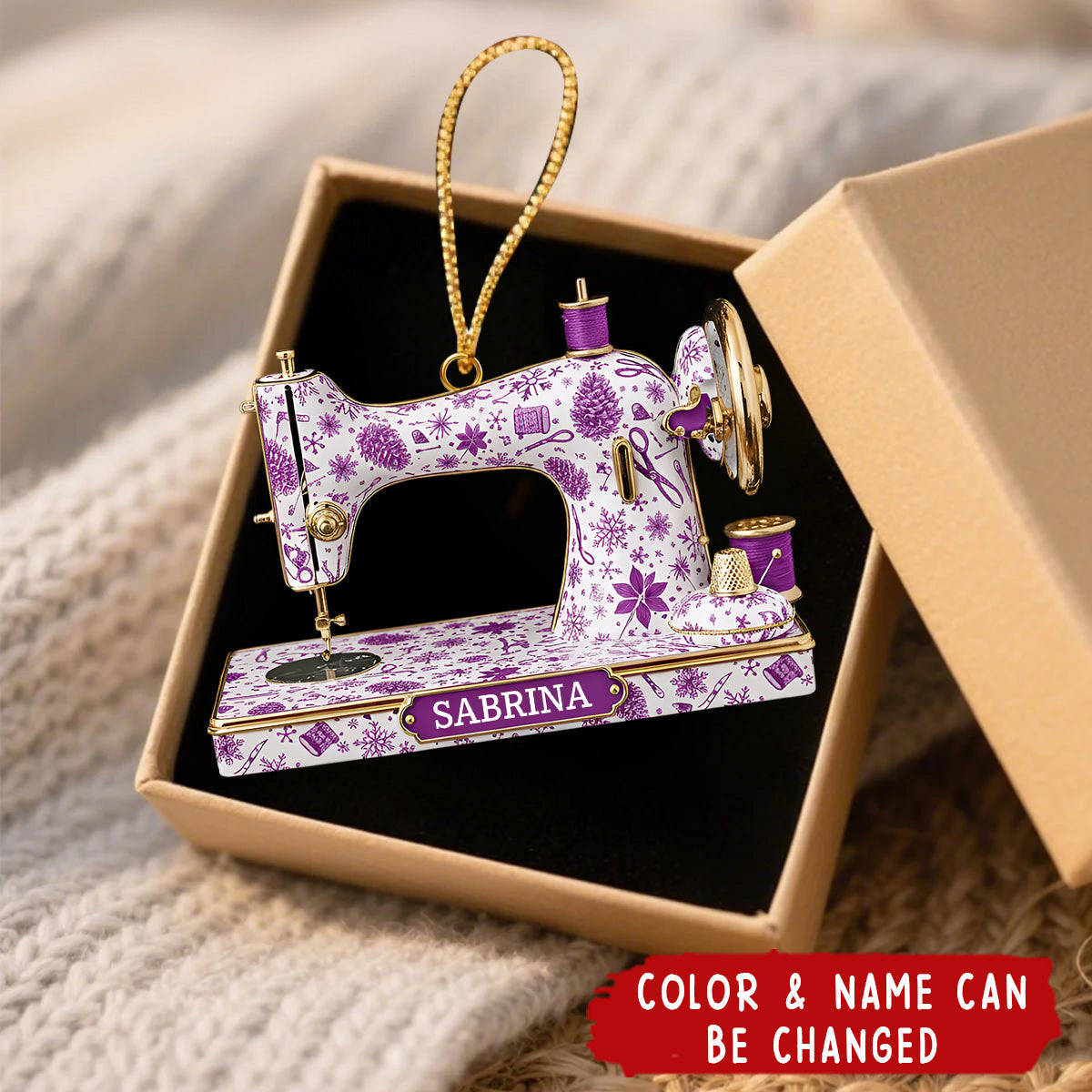 Personalized Sewing Machine Acrylic Christmas Ornament With Name & Color  – Perfect Gift For Seamstress Quilter