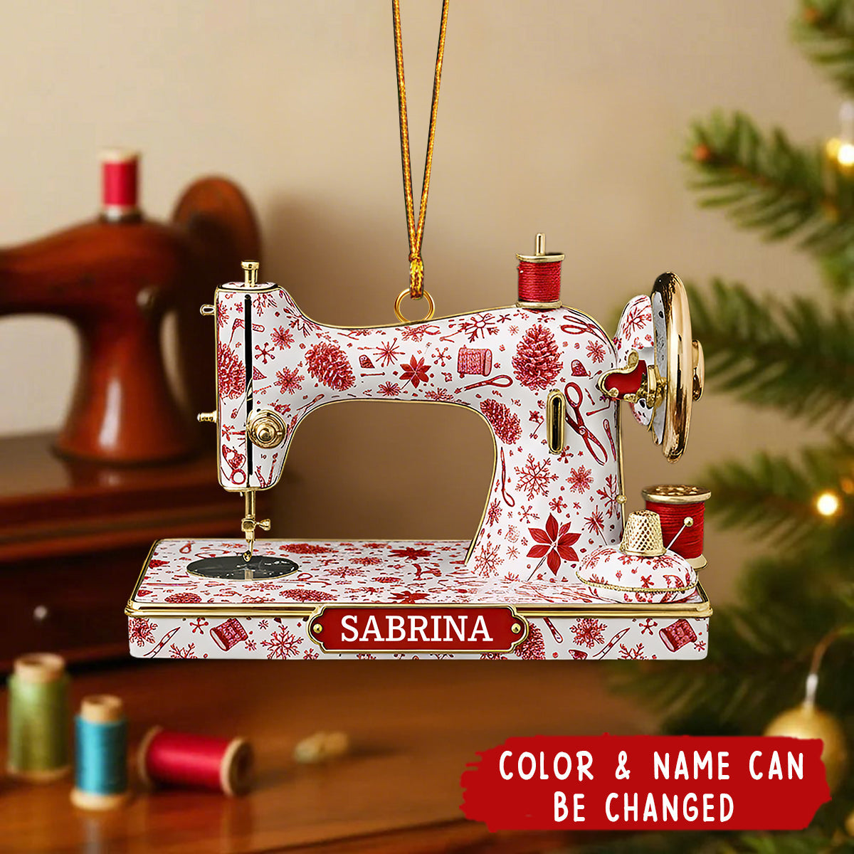 Personalized Sewing Machine Acrylic Christmas Ornament With Name & Color  – Perfect Gift For Seamstress Quilter