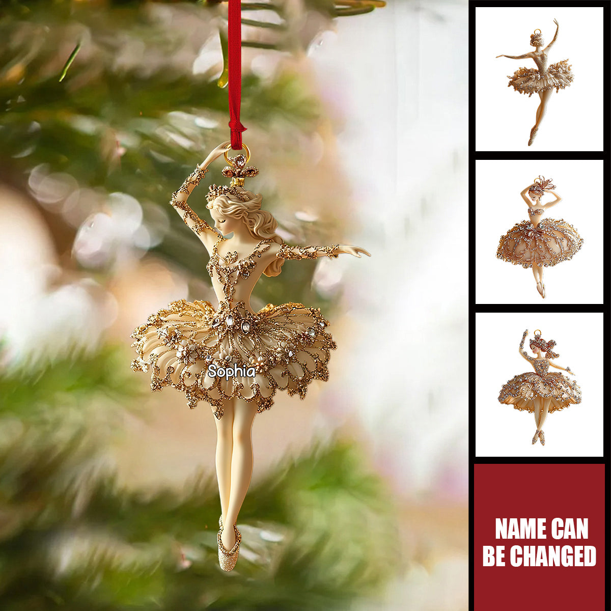 Personalized Glitter Tutu Ballerina Acrylic Ornament With Name - Xmas Tree Decor | Keepsake For Nutcracker Lovers & Ballerina