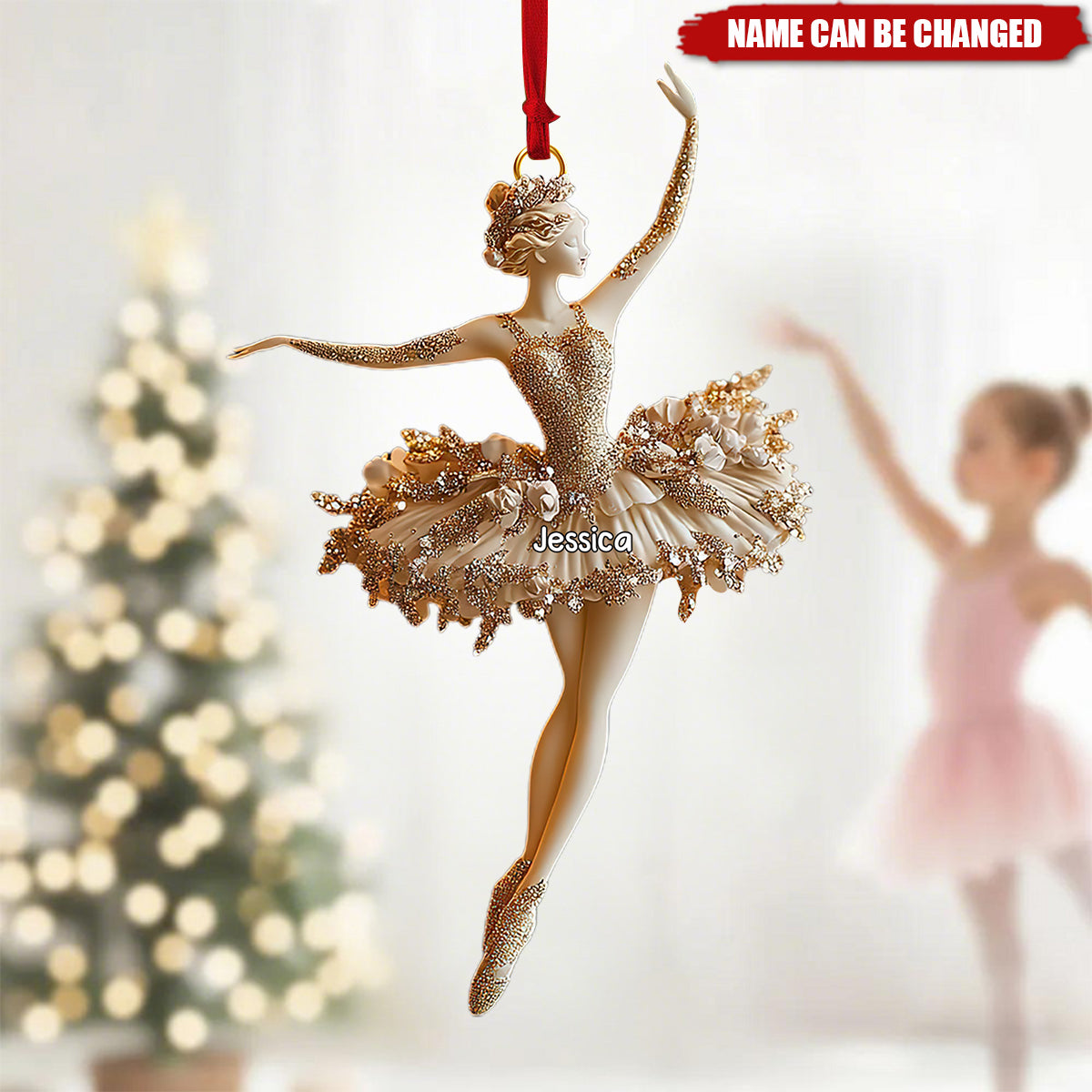 Personalized Glitter Tutu Ballerina Acrylic Ornament With Name - Xmas Tree Decor | Keepsake For Nutcracker Lovers & Ballerina