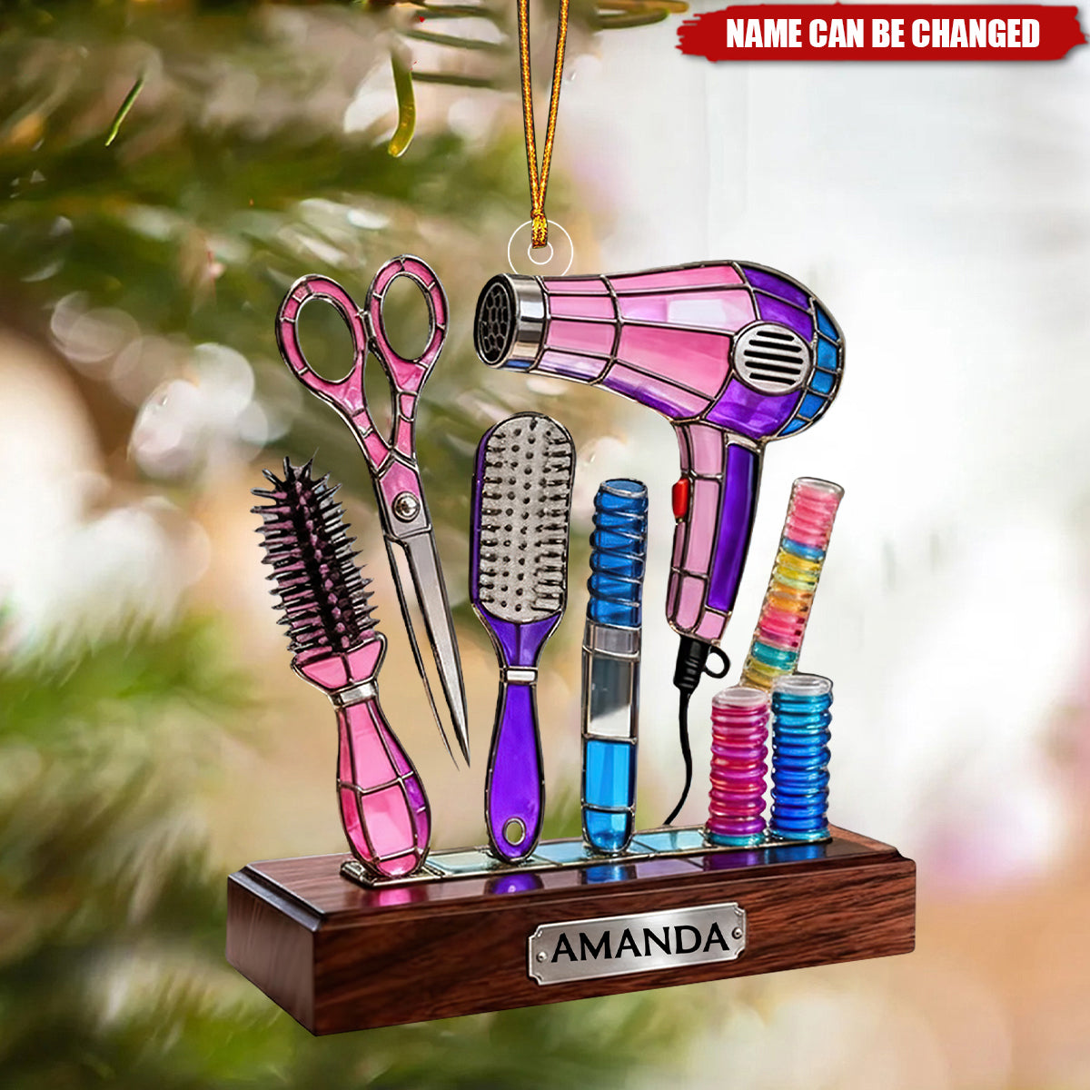 Personalized Stained-Glass Hair Stylist Tool Acrylic Ornament 3D Effect – Birthday Or Holiday Decor For Beauty Professionals & Stylists