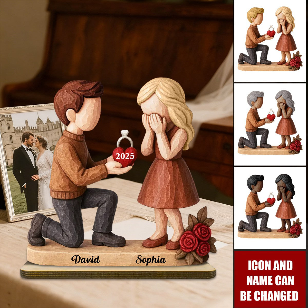 Personalized Couple Marriage Proposal Wooden Plaque With Name & Year | She Said Yes | Valentine's Day Engaged Gift For Couple