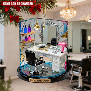 Personalized Miniature Hair Salon Booth 3D Effect Ornament With Name – Christmas Decor Birthday Gift For Barber & Stylist