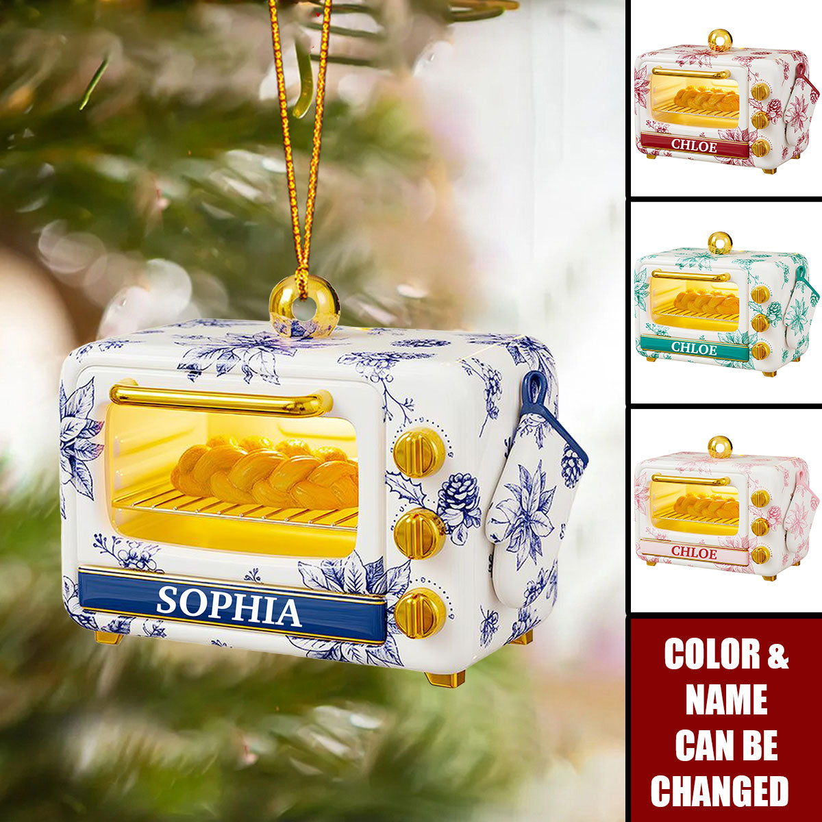 Personalized Retro Floral Toaster Oven Ornament With Name - Perfect Christmas Gift | Kitchen Decor For Bakers & Pastry Lovers