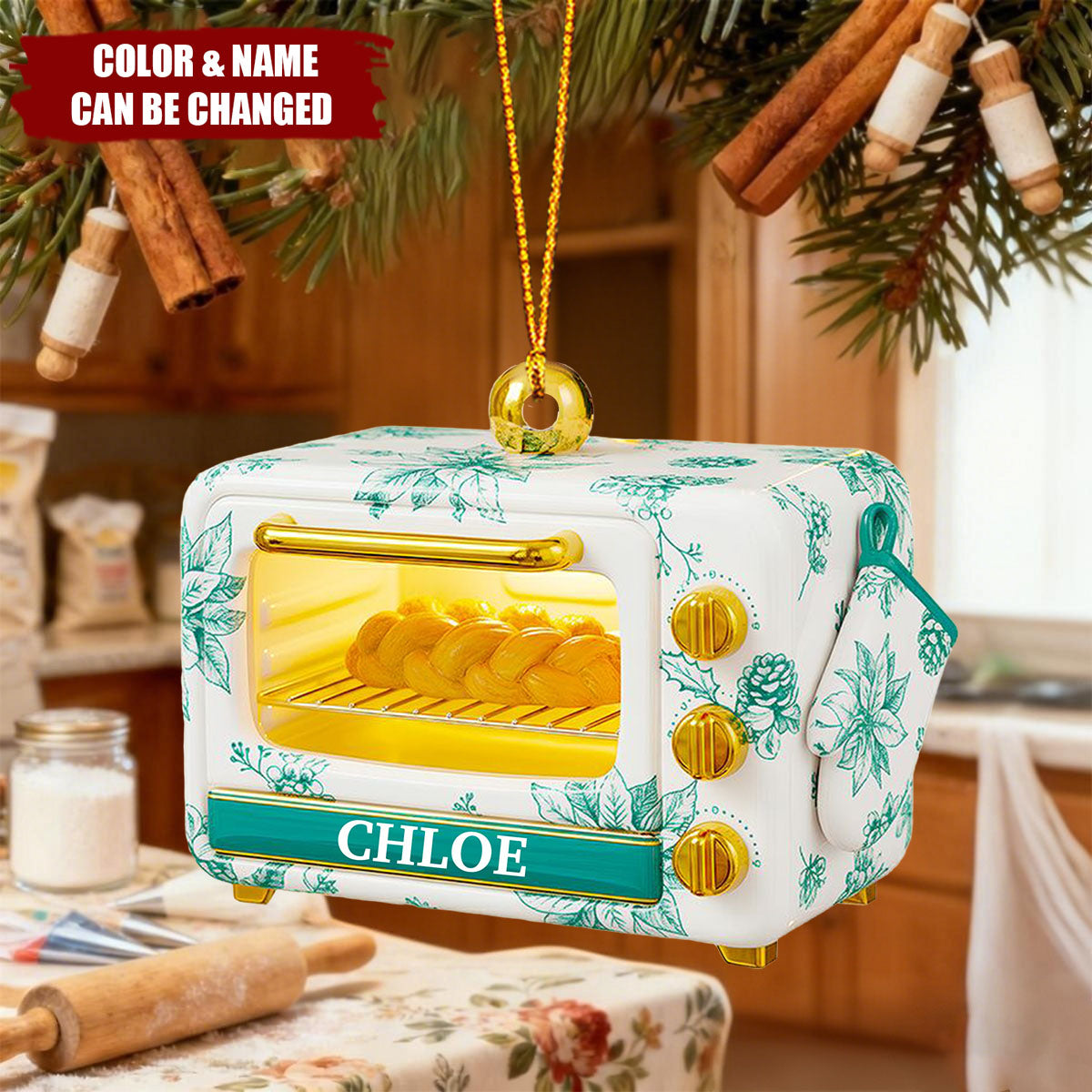 Personalized Retro Floral Toaster Oven Ornament With Name - Perfect Christmas Gift | Kitchen Decor For Bakers & Pastry Lovers