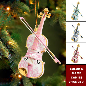 Personalized Toile De Jouy Violin 3D Effect Acrylic Ornament With Name - Xmas Decor | Birthday For Musicians & Teachers