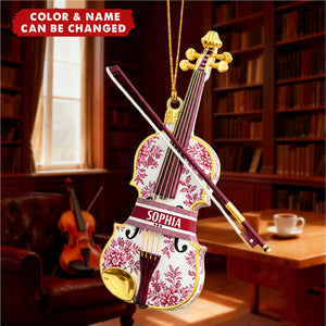 Personalized Toile De Jouy Violin 3D Effect Acrylic Ornament With Name - Xmas Decor | Birthday For Musicians & Teachers