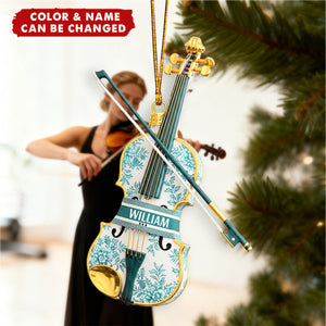 Personalized Toile De Jouy Violin 3D Effect Acrylic Ornament With Name - Xmas Decor | Birthday For Musicians & Teachers