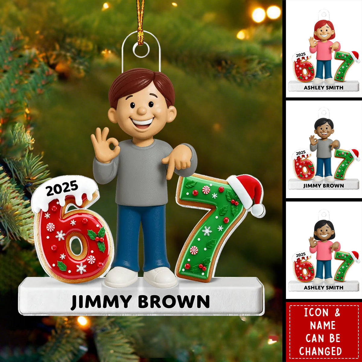 Personalized Teen Kid 6 & 7 Numbers Acrylic Ornament With Name & Icon - Xmas Trending Gift For Gen Alpha Teenager
