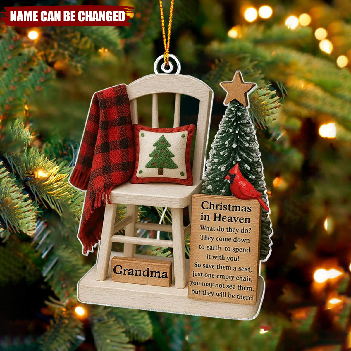 Custom Lost Loved One Memory Acrylic Ornament Featuring "Christmas In Heaven" - Xmas Decor | Sympathy Memorial Gift For Family