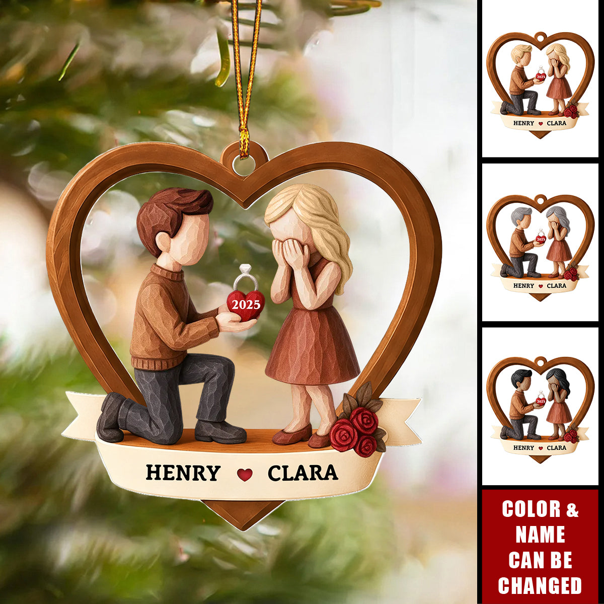 Personalized Couple Marriage Proposal Acrylic Ornament with Names & Year & Color | "She Said Yes!" | First Christmas Gift For Newly Engaged Couple