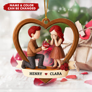 Personalized Couple Marriage Proposal Acrylic Ornament with Names & Year & Color | "She Said Yes!" | First Christmas Gift For Newly Engaged Couple